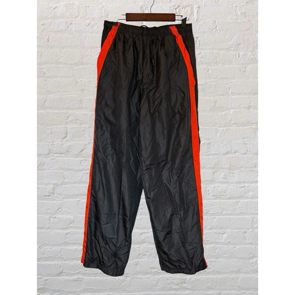 Vtg Mens Nike Orange Side Stripe Single Swoosh Track Pants Lined Size M Logo